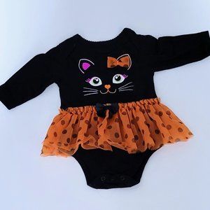 Garanimals Halloween Black Cat Bodysuit w/ Orange Tulle Skirt ~ 0-3 Month ~ NWOT
